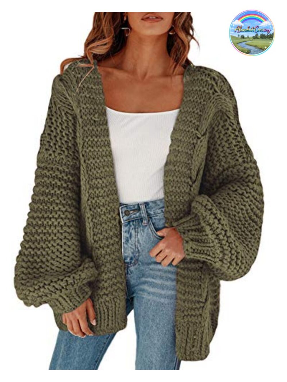 Women's Oversized Chunky Cable Knit Open Front Batwing Sleeve Cardigan Sweater